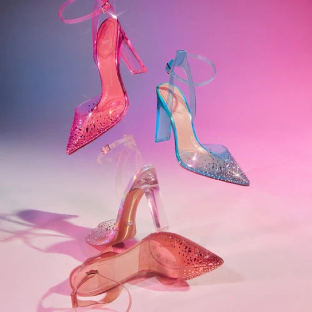 Aldo x Disney Reworked Rhinestone Pointed Toe Lucite Clear See Through Heels 8.5